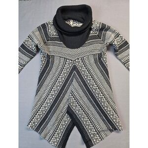 Black White Fair Isle Aztec Tunic Sweater Dress Turtleneck Size M
